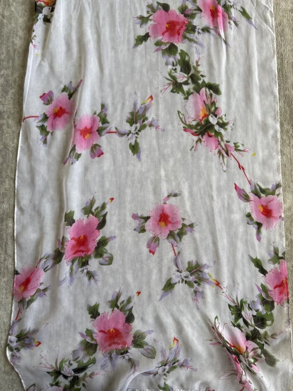 White Sheer Pink Floral Rectangle Women's Fashion Scarf
